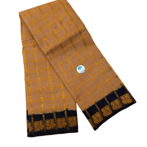 Prabanja Subtle Beige Pavithra Kattam Checks Sungudi Cotton Saree with Contrast Light Navy Blue Border & Blouse