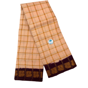 Prabanja Creamy white Pavithra Kattam Checks Sungudi Cotton Saree with Contrast Dark Maroon Border & Blouse