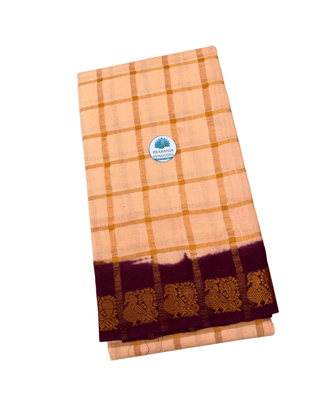 Prabanja Creamy white Pavithra Kattam Checks Sungudi Cotton Saree with Contrast Dark Maroon Border & Blouse - Image 4