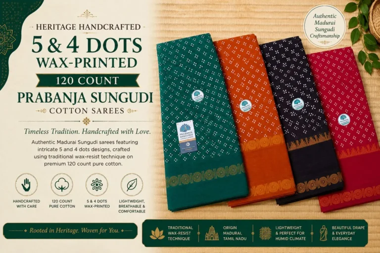 Heritage Handcrafted 5 & 4 Dots Wax-Printed 120 Count Cotton Sarees