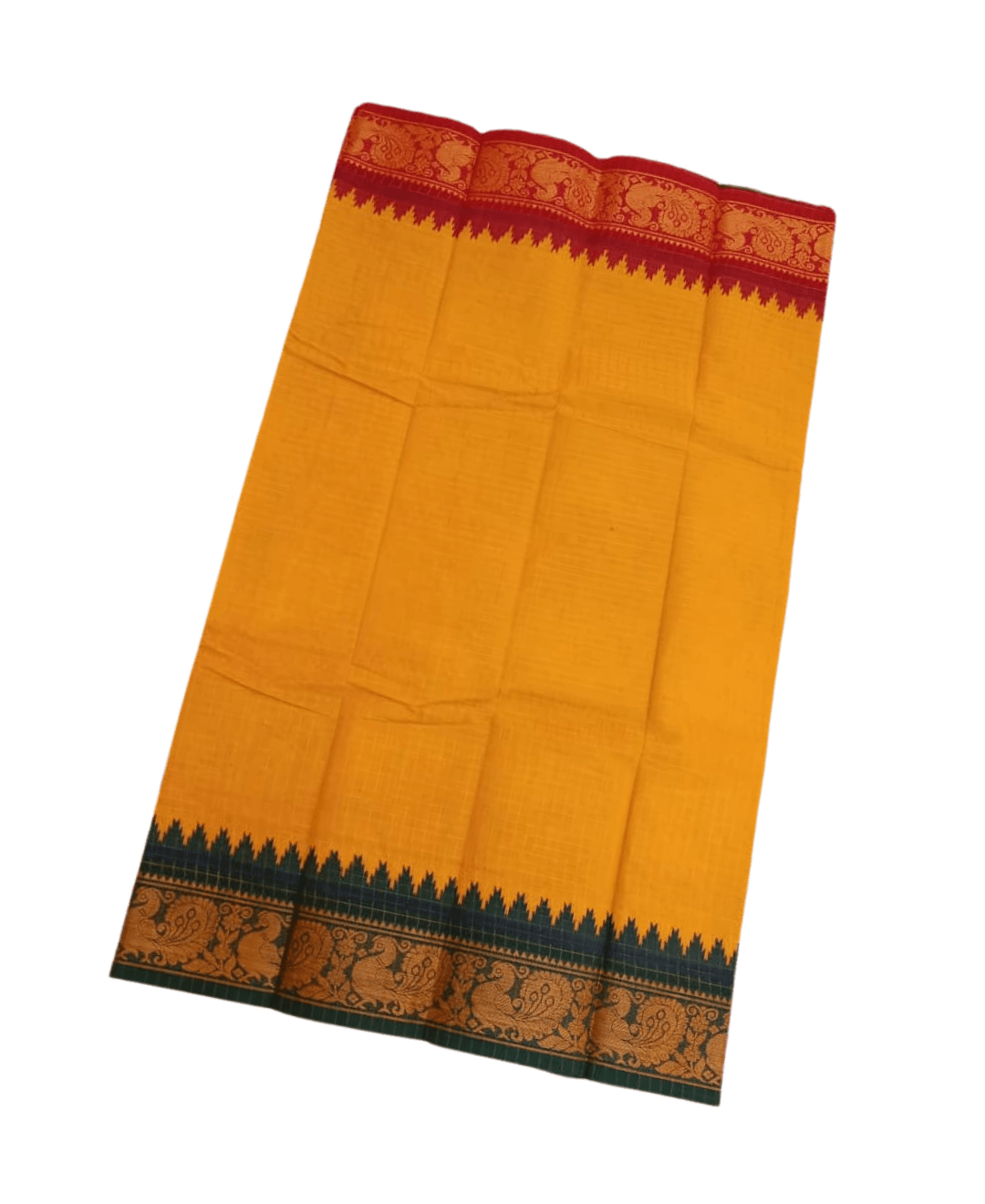 Prabanja Sungudi Ganga Jamuna Border Saree – Mustard Yellow with Green and Red Border - Image 2
