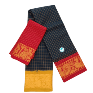 Prabanja Sungudi Ganga Jamuna Border Saree – Black with Yellow and Red Border