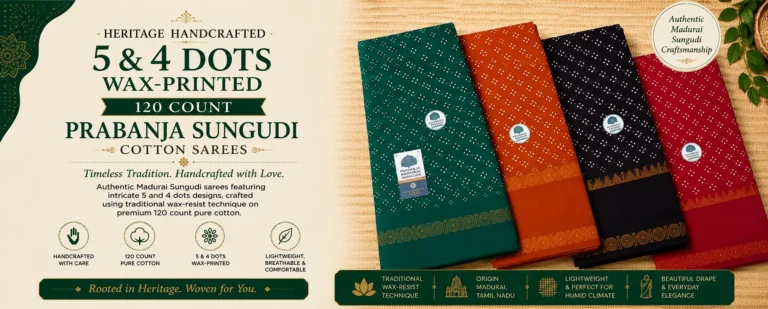 Heritage Handcrafted 5 & 4 Dots Wax-Printed 120 Count Cotton Sarees