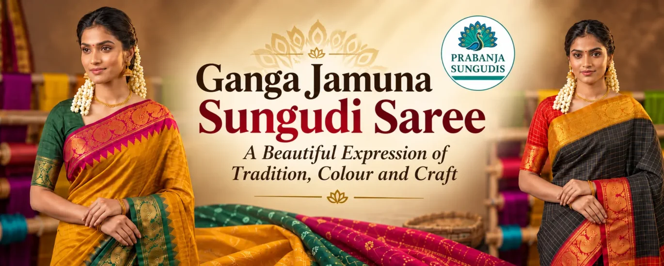 Ganga Jamuna Sungudi Saree in traditional colours with elegant saree designs