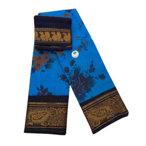 Sungudi Poonam Cotton Saree for Women | Royal Blue with Navy Blue Zari Border | Elegant Ethnic Saree with Blouse Piece