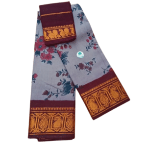 Sungudi Poonam Cotton Saree for Women | Ash Grey with Maroon Border | Elegant Ethnic Saree with Blouse Piece