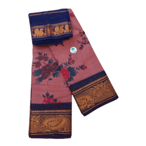 Sungudi Poonam Cotton Saree for Women | Dusty Rose with Navy Blue Border | Elegant Ethnic Saree with Blouse Piece