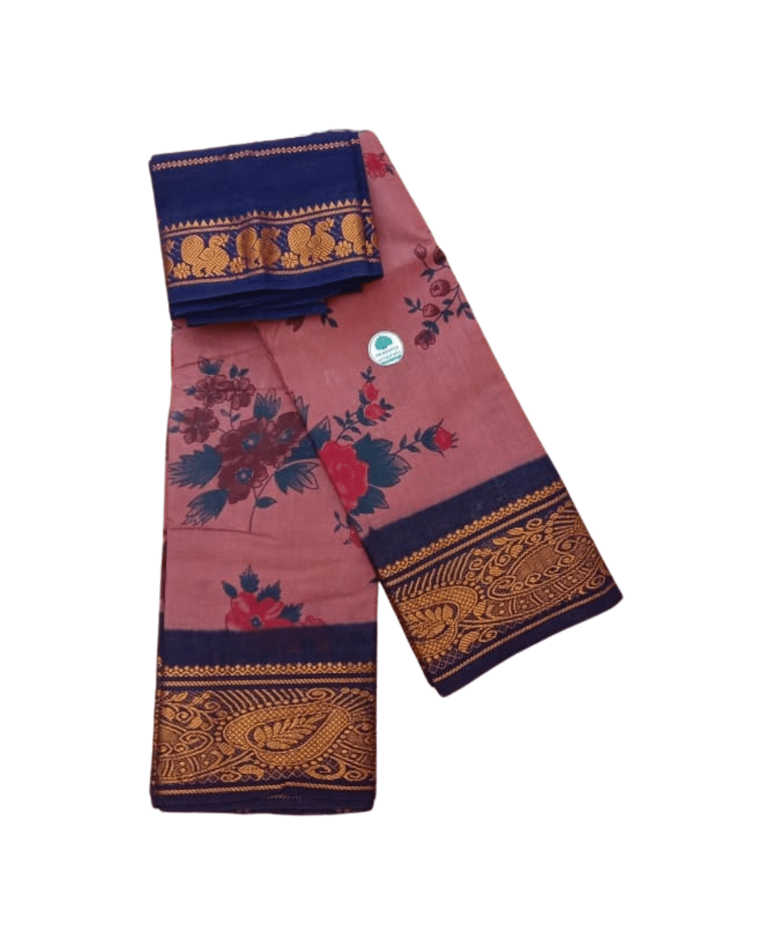 Sungudi Poonam Cotton Saree for Women | Dusty Rose with Navy Blue Border | Elegant Ethnic Saree with Blouse Piece