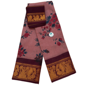 Sungudi Poonam Cotton Saree for Women | Dusty Rose with Maroon Border | Elegant Ethnic Saree with Blouse Piece