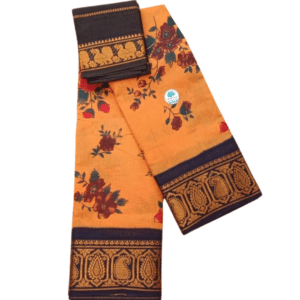 Sungudi Poonam Cotton Saree for Women | Mustard with Brown Border | Elegant Ethnic Saree with Blouse Piece