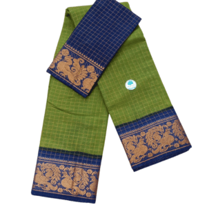 Prabanja Sungudi Zari Kattam Saree – Green with Navy Blue Border (With Blouse)