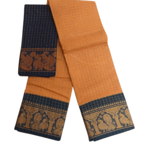 Prabanja Sungudi Zari Kattam Saree – Mustard with Black Border (With Blouse)