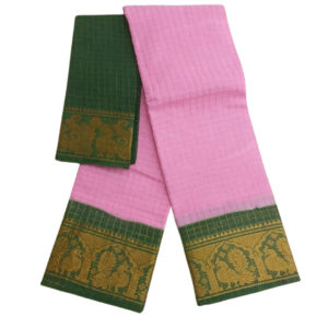 Prabanja Sungudi Zari Kattam Saree – Baby Pink with Bottle Green Border (With Blouse)