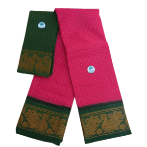 Prabanja Sungudi Zari Kattam Saree – Rani Pink with Bottle Green Border (With Blouse)