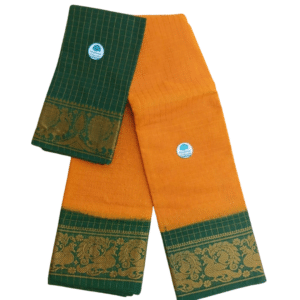 Prabanja Sungudi Zari Kattam Saree – Mango Yellow with Bottle Green Border (With Blouse)