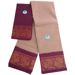 Prabanja Sungudi Zari Kattam Saree – Peach Beige with Maroon Border (With Blouse)