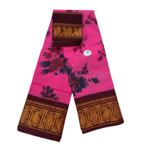 Sungudi Poonam Cotton Saree for Women | Hot Pink with Maroon Border | Elegant Ethnic Saree with Blouse Piece