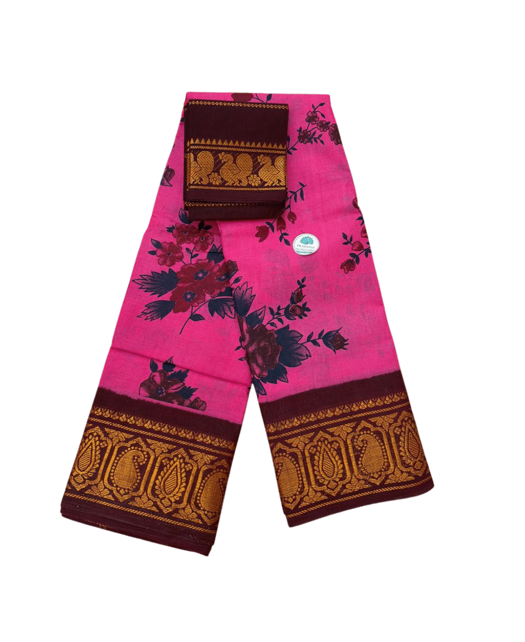 Sungudi Poonam Cotton Saree for Women | Hot Pink with Maroon Border | Elegant Ethnic Saree with Blouse Piece