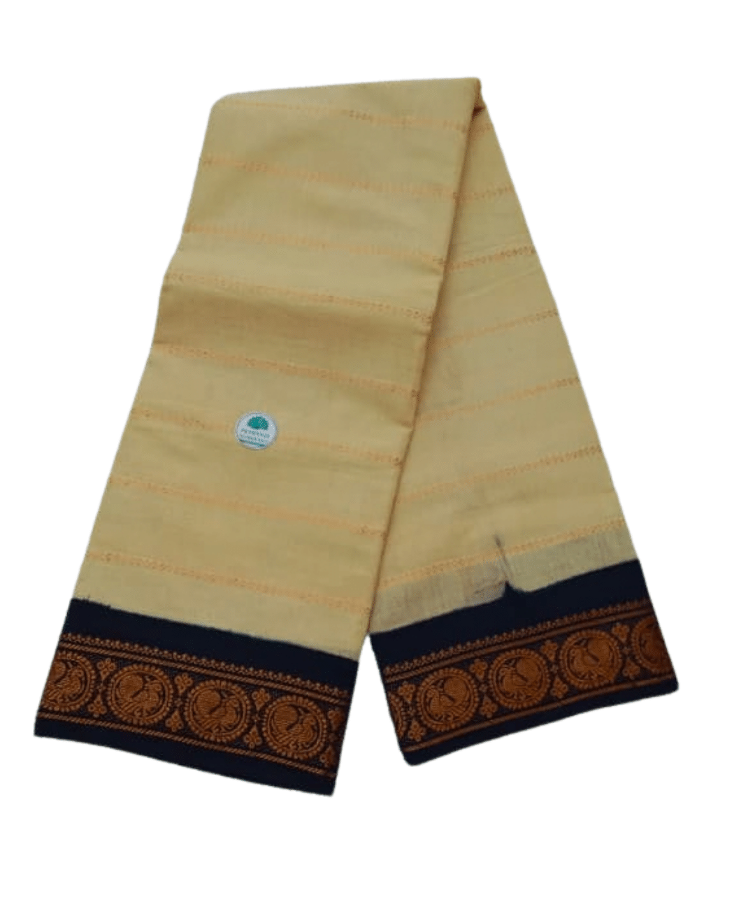 Sungudi Cotton Saree for Women, Velthari Sungudi Saree, Cotton, Off White with Navy Blue Zari Border with Peacock Motif with Running Blouse, Lightweight Wear Cotton