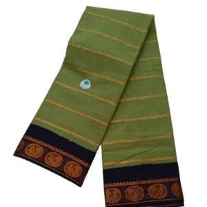 Sungudi Cotton Saree for Women, Velthari Sungudi Saree, Cotton, Green with Navy Blue Zari Border with Peacock Motif with Running Blouse, Lightweight Wear Cotton