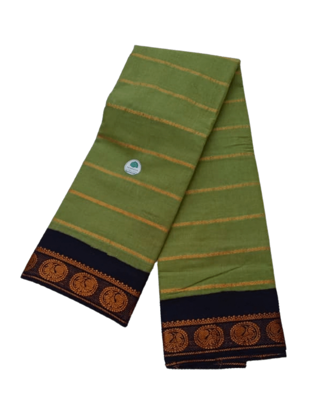 Sungudi Cotton Saree for Women, Velthari Sungudi Saree, Cotton, Green with Navy Blue Zari Border with Peacock Motif with Running Blouse, Lightweight Wear Cotton