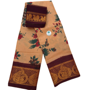 Sungudi Poonam Cotton Saree for Women | Peach with Maroon Border | Elegant Ethnic Saree with Blouse Piece