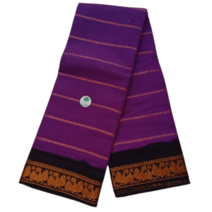 Sungudi Cotton Saree for Women, Velthari Sungudi Saree, Cotton, Purple with Navy Blue Zari Border with Peacock Motif with Running Blouse, Lightweight Wear Cotton
