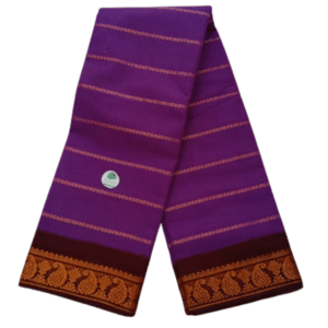 Sungudi Cotton Saree for Women, Velthari Sungudi Saree, Cotton, Purple with Maroon Zari Border with Peacock Motif with Running Blouse, Lightweight Wear Cotton