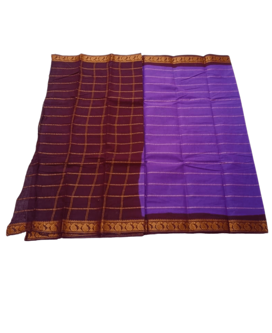 Sungudi Cotton Saree for Women, Velthari Sungudi Saree, Cotton, Purple with Maroon Zari Border with Peacock Motif with Running Blouse, Lightweight Wear Cotton - Image 2
