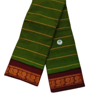 Sungudi Cotton Saree for Women, Velthari Sungudi Saree, Cotton, Dark Green with Maroon Zari Border with Peacock Motif with Running Blouse, Lightweight Wear Cotton
