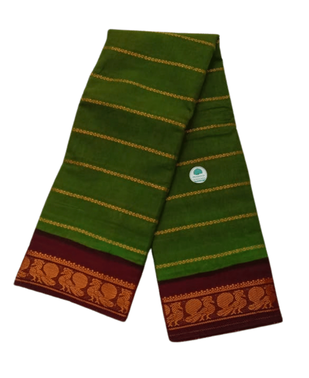 Sungudi Cotton Saree for Women, Velthari Sungudi Saree, Cotton, Dark Green with Maroon Zari Border with Peacock Motif with Running Blouse, Lightweight Wear Cotton