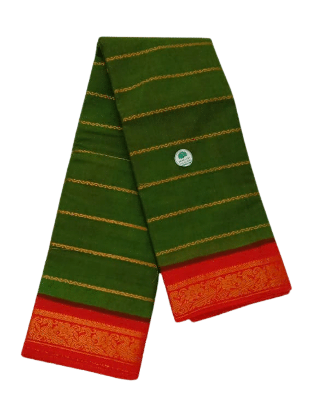 Sungudi Cotton Saree for Women, Velthari Sungudi Saree, Cotton, Dark Green with Red Zari Border with Peacock Motif with Running Blouse, Lightweight Wear Cotton