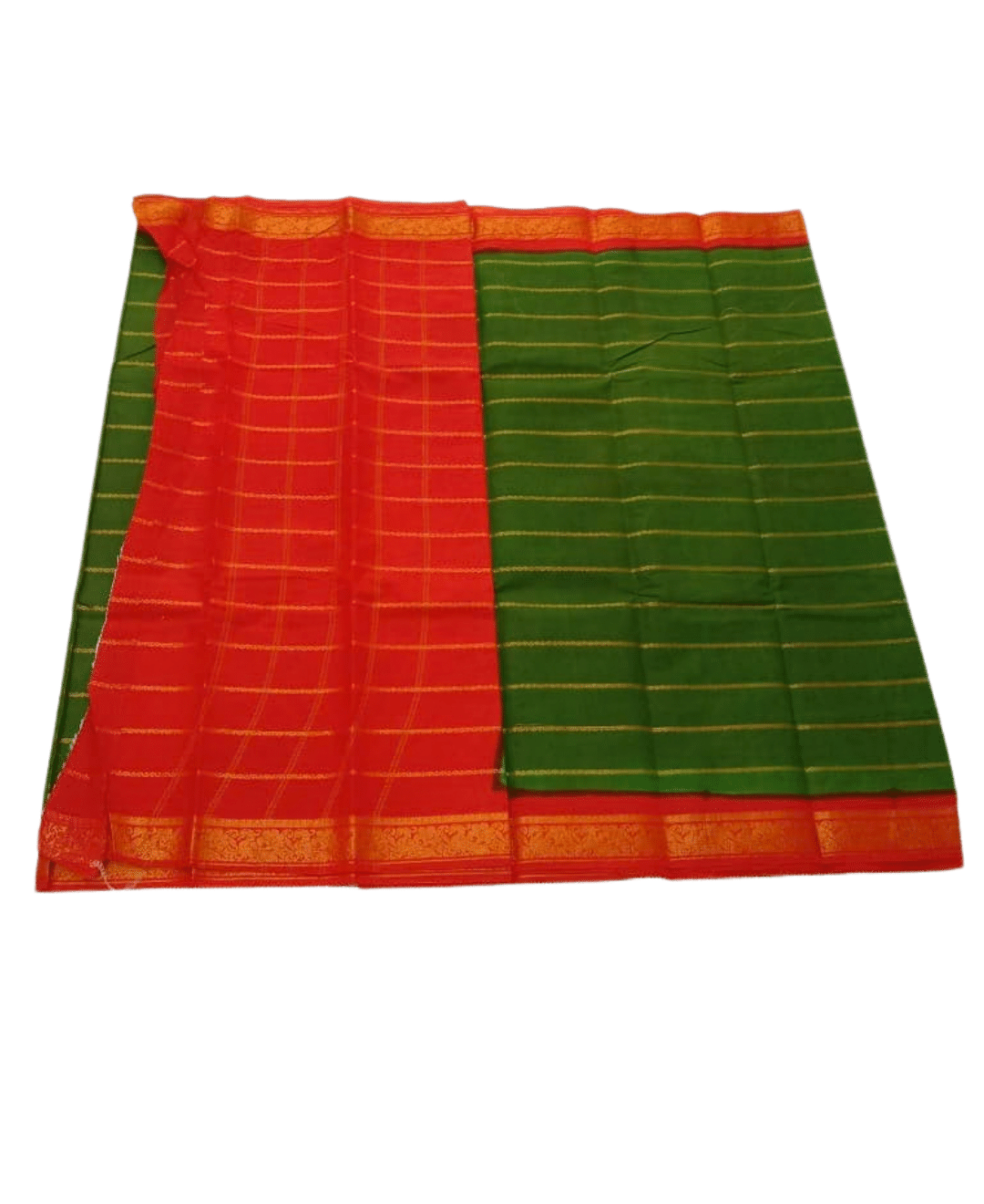 Sungudi Cotton Saree for Women, Velthari Sungudi Saree, Cotton, Dark Green with Red Zari Border with Peacock Motif with Running Blouse, Lightweight Wear Cotton - Image 2