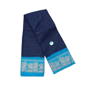 Prabanja Sungudi Zari Kattam Saree – Navy Blue with Sky Blue Border (With Running Blouse)