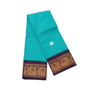 Prabanja Sungudi Zari Kattam Saree – Peacock Green with Dark Wine Border (With Running Blouse)