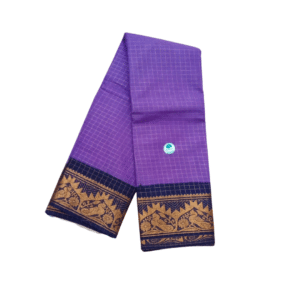 Prabanja Sungudi Zari Kattam Saree – Violet with Navy Blue Border (With Running Blouse)