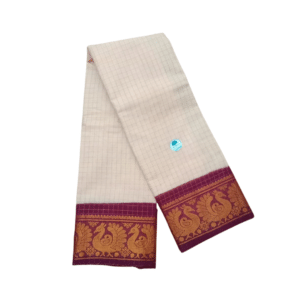 Prabanja Sungudi Zari Kattam Saree – Cream with Maroon Border (With Running Blouse)