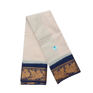 Prabanja Sungudi Zari Kattam Saree – Cream with Navy Blue Border (With Running Blouse)