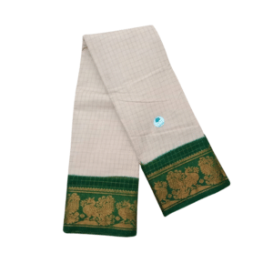 Prabanja Sungudi Zari Kattam Saree – Cream with Bottle Green Border (With Running Blouse)