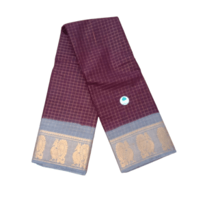 Prabanja Sungudi Zari Kattam Saree – Dark Wine with Ash Grey Border (With Running Blouse)