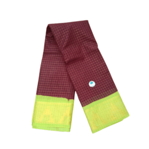 Prabanja Sungudi Zari Kattam Saree – Dark Wine with Parrot Green Border (With Running Blouse)