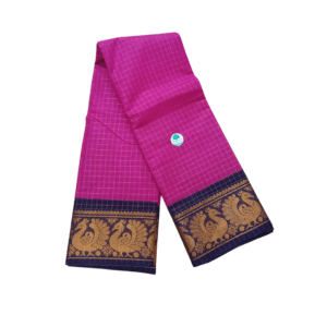 Prabanja Sungudi Zari Kattam Saree – Magenta Pink with Navy Blue Border (With Running Blouse)