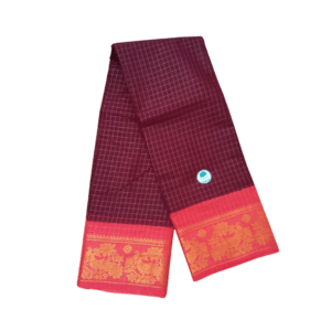 Prabanja Sungudi Zari Kattam Saree – Dark Wine with Tomato Red Border (With Running Blouse)