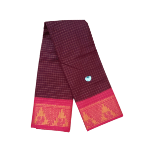 Prabanja Sungudi Zari Kattam Saree – Dark Wine with Rani Pink Border (With Running Blouse)