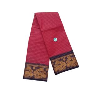 Prabanja Sungudi Zari Kattam Saree – Brick Red with Black Border (With Running Blouse)