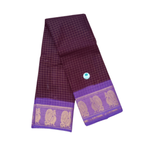 Prabanja Sungudi Zari Kattam Saree – Dark Wine with Violet Border (With Running Blouse)