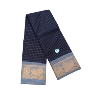 Prabanja Sungudi Zari Kattam Saree – Navy Blue with Ash Grey Border (With Running Blouse)
