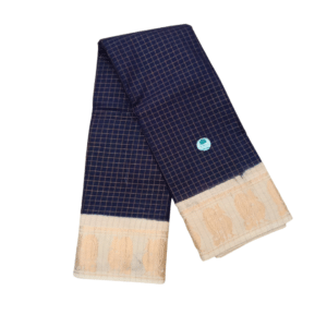 Prabanja Sungudi Zari Kattam Saree – Navy Blue with Cream border (With Running Blouse)