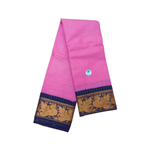 Prabanja Sungudi Zari Kattam Saree – Pink with Navy Blue border (With Running Blouse)