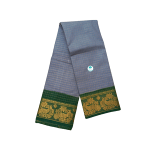 Prabanja Sungudi Zari Kattam Saree – Grey with Bottle Green border (With Running Blouse)
